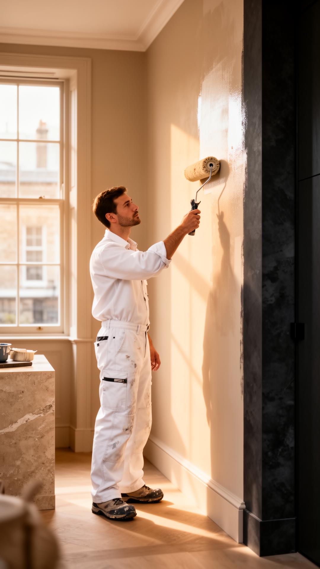 Patrik painting an interior wall in a Thornton Heath home